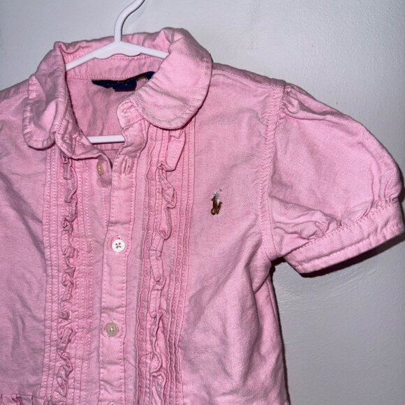 Polo Ralph Lauren Girls Pink Short Sleeve Button-Down Dress  Size 5 - Picture 3 of 6